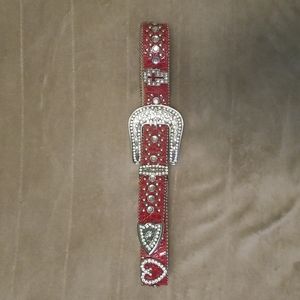 Red patent leather western rhinestone belt